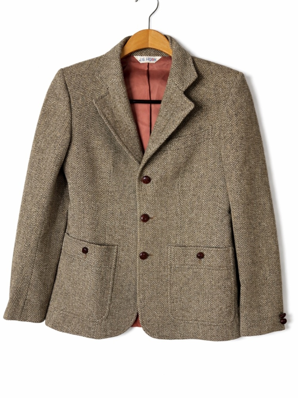 J. & H. HOBBS Brown Herringbone Wool Blend Blazer